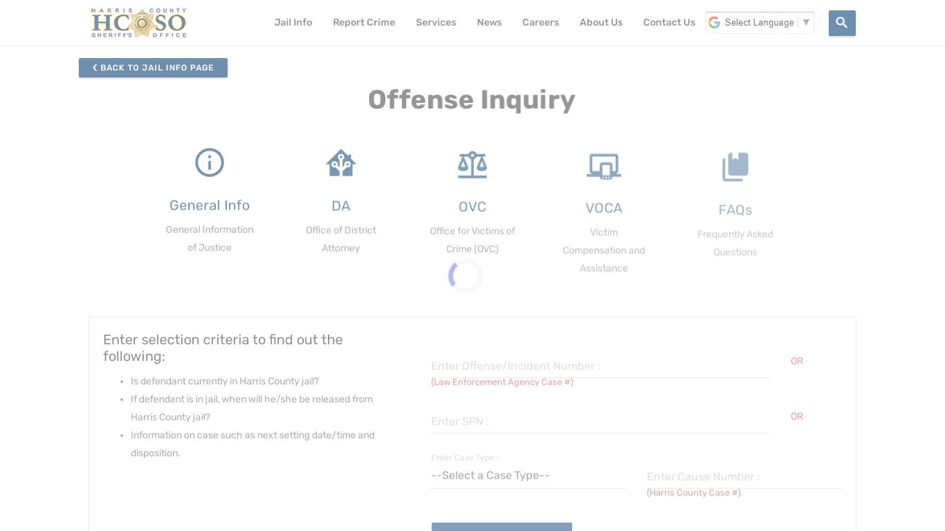 Offense Inquiry—Harris County Texas Sheriff's Office